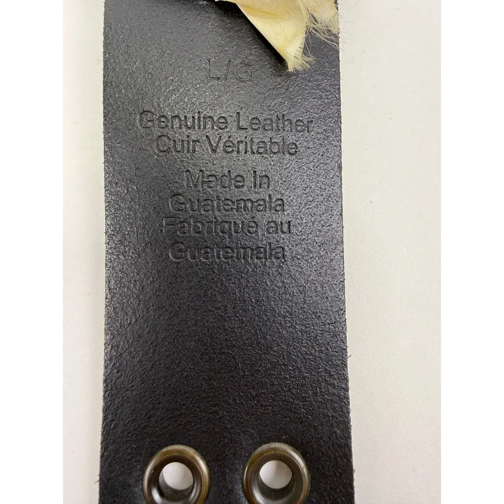 Black Genuine Leather Double Grommet Belt Punk Grunge Double Prong Buckle Large